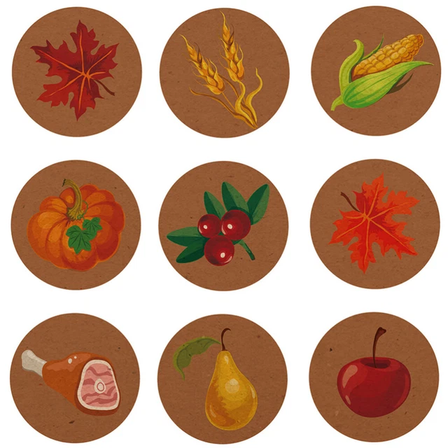 20 Sheets Runde Bonbonetiketten Thanksgiving-Aufkleber Cookie-Aufkleber Obst