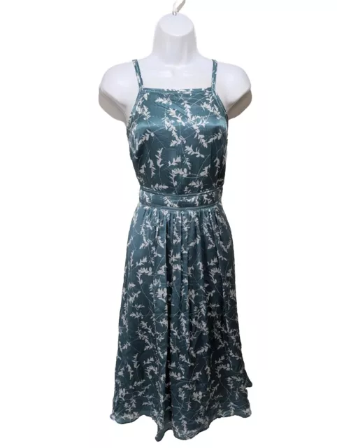 Club Monaco Josefienahh Silk Dress Womens 0 Sleeveless Floral Fit Flare Midi