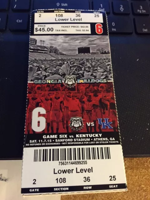 2015 Georgia Bulldogs Vs Kentucky Wildcats Ticket Stub 11/7 Football