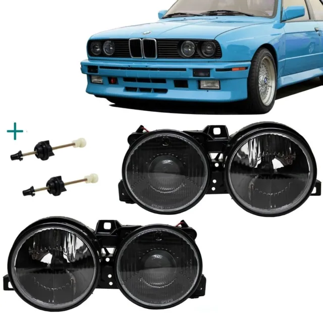 Scheinwerfer SET Schwarz H1/H1 + Fadenkreuz Hella Look BMW passt für E30 82-94