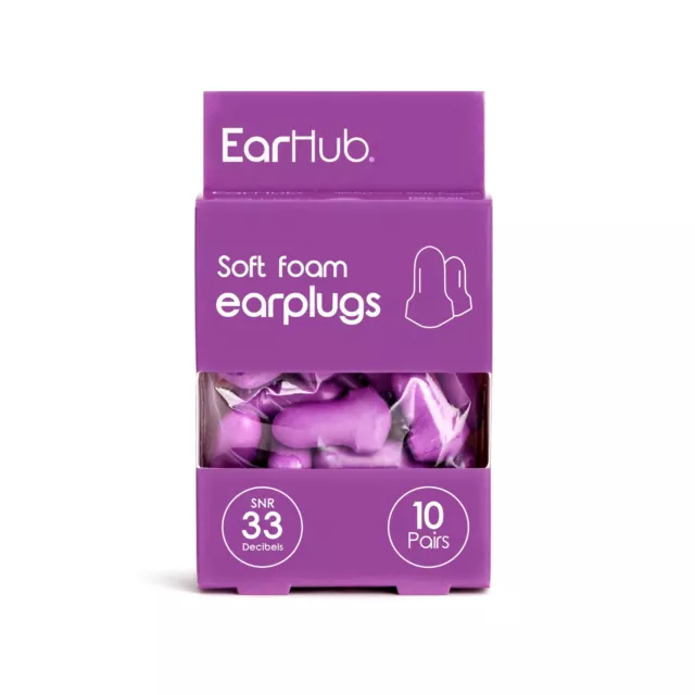 EarHub Soft foam purple Earplugs, Used for sleep, travel, Work & Study. SNR 33dB