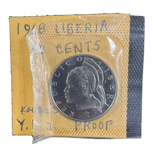 Liberia 50 Cents Proof Coin 1968 Original Mint Sealed KM# 17a.2 Copper Nickel