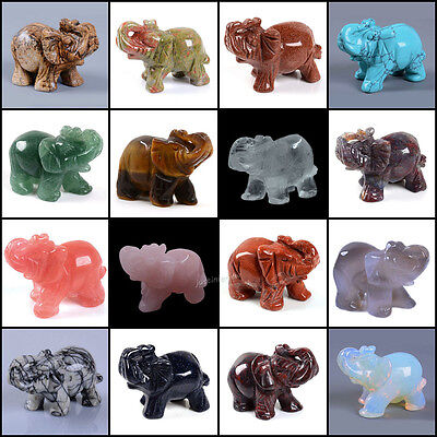 50mm Hand carved gemstone elephant statue figurine collectible decor 2"