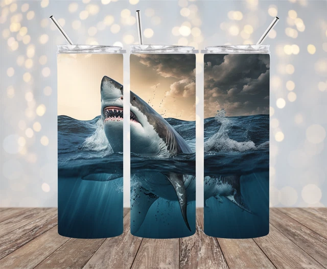 Shark 20 oz Insulated Skinny Tumbler with slide lock lid and straw