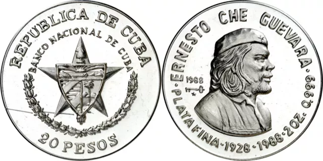 Caribe 20 Pesos 1988  2 Onzas, Plata Fina Proof
