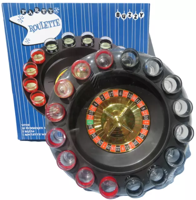 NEW Party Roulette Casino Drinking Game - Spinning Wheel 2 Balls 16 Shot Glasses