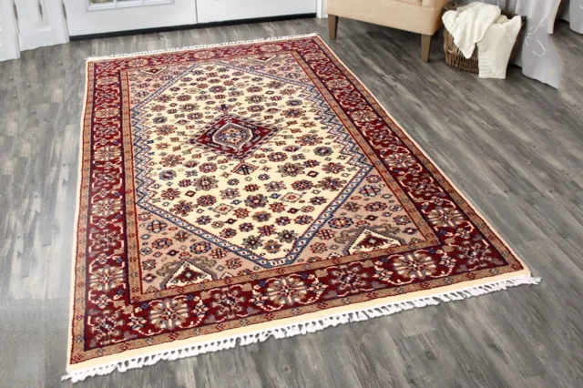 Natural Wool Area Rugs For Living Room Hand-Knotted Oriental Beige Carpet 4x6 ft