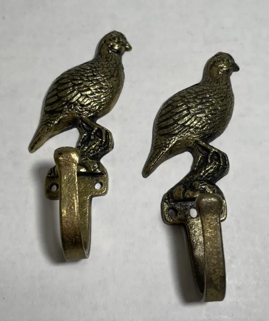 Vintage Keeler Solid Brass Quail Bird Coat Hooks Set of 2 KBC