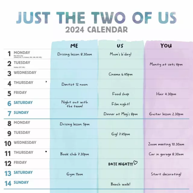 JUST THE TWO of Us Couples Planner 2024 - Art - Month To View