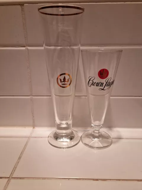 Vintage Crown Larger Beer Glass X 2  (1Gold Rim) - Collectable, Mancave, HomeBar