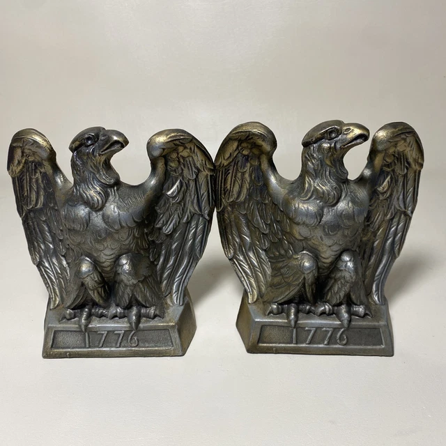 VINTAGE BRASS EAGLE 1776 Bookends Cast In 1965 Colonial Virginia