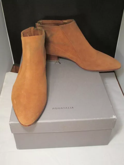 AQUATALIA Farrow Perforated Cognac Suede Bootie 7.5M + Box