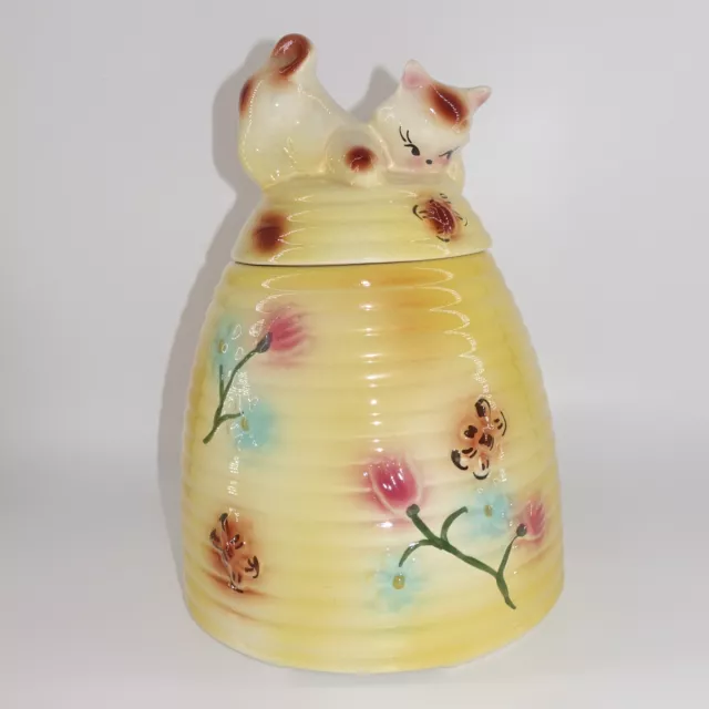 American Bisque Cat Kitten Beehive Cookie Jar Yellow Bees USA