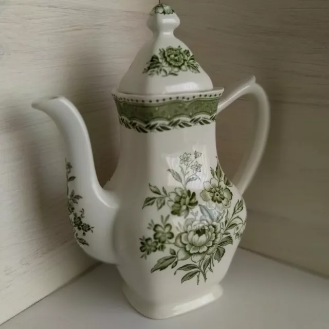 Green Floral Teapot Stratford Grinley Staffordshire England Coffee Pot