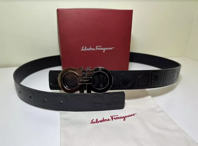 Salvatore Ferragamo Black Horse Print Leather Belt Silver Buckle