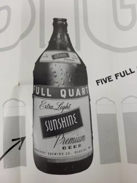 Vintage Sunshine Premium Beer Extra Light Poster Advertisement original 2