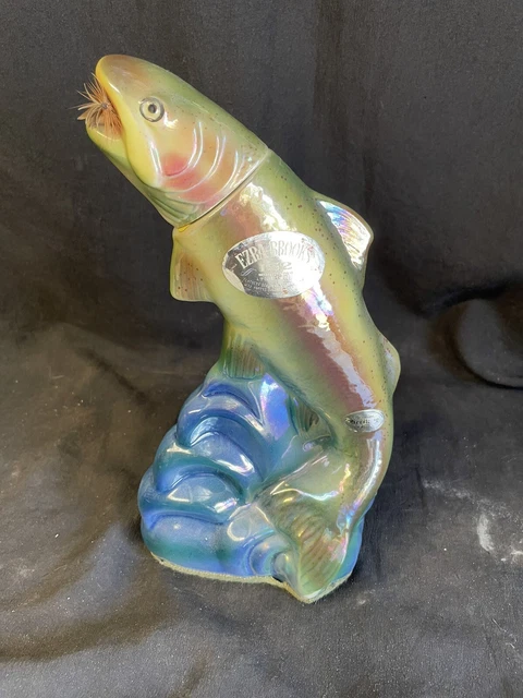 Vintage Empty Ezra Brooks Rainbow Trout Decanter 12" with Fly in Mouth