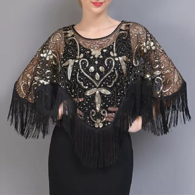 Women's 1920s Flapper Shawl Sequin Fringed Shawls and Wraps for Evening Dresses