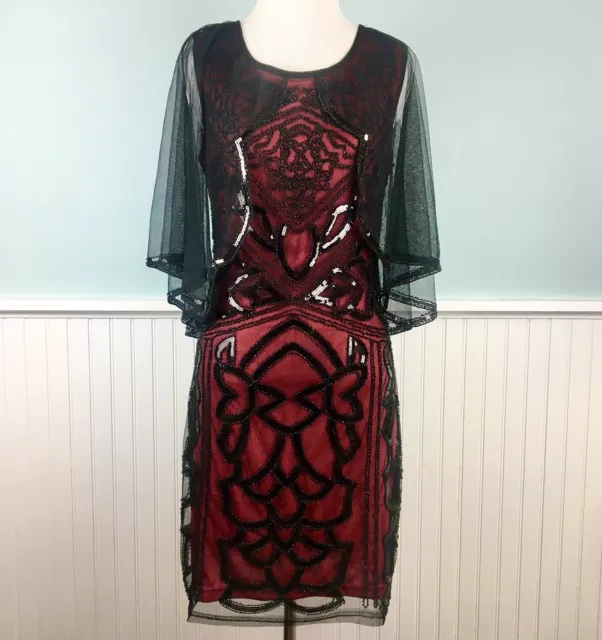 Pretty Guide Red Cape Flapper Dress Sequins Beaded 20s 1920s Look Size Medium