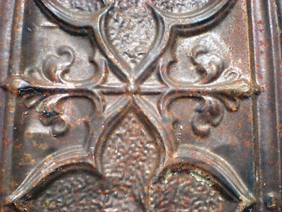 Antique Gothic Quatrefoil Ceiling Tin Tile Back-Splash Pie Safe Cabinet Door 3