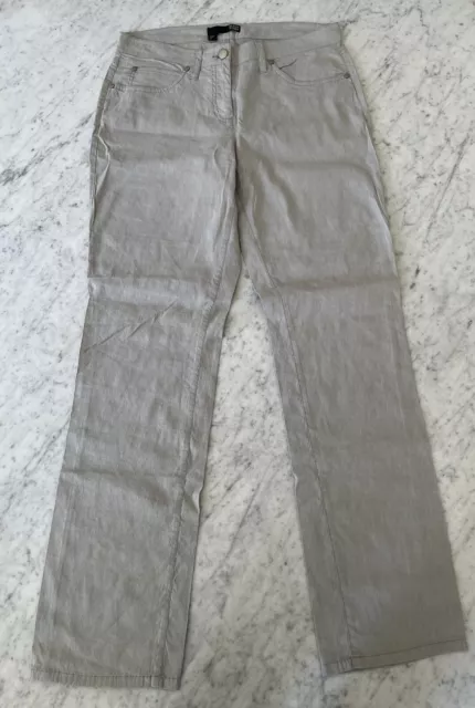 NWT Eileen Fisher Linen Twill SILVER Gray Wide Leg Trouser Pants Sz 10 Stretch