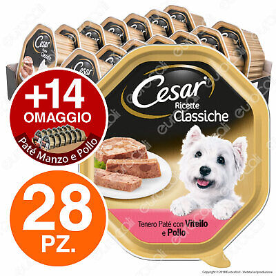 Cesar Ricette Classiche Cibo per Cani con Vitello e Pollo - 42 Vaschette da 150g