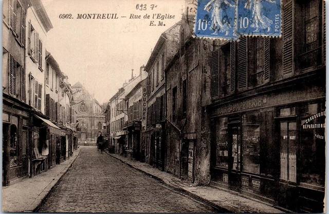 93 MONTREUIL SOUS BOIS - la rue de l'eglise (perspective)