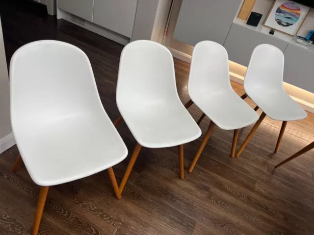 Trevino white dining chairs with walnut legs