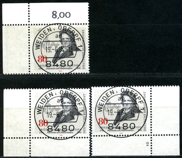 Bund Eckrand "Friedrich W. Bessel" 3 verschied. Varianten mit Form-Nr, MiNr 1219