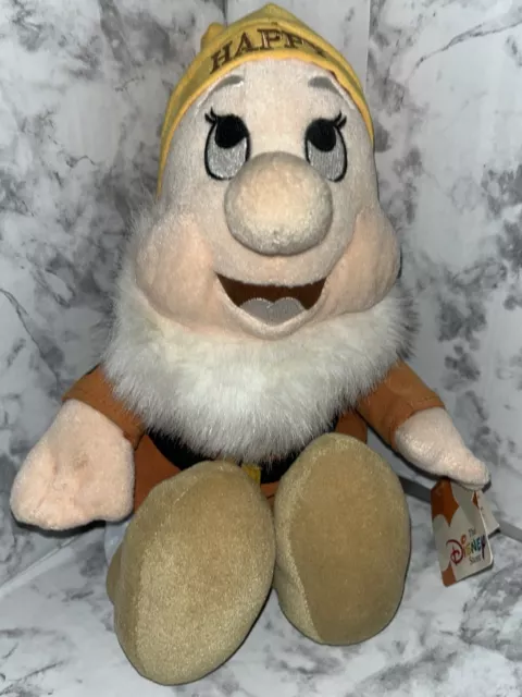 DISNEY STORE SNOW White Seven Dwarfs HAPPY Dwarf Plush Stuffed Toy 12 ...