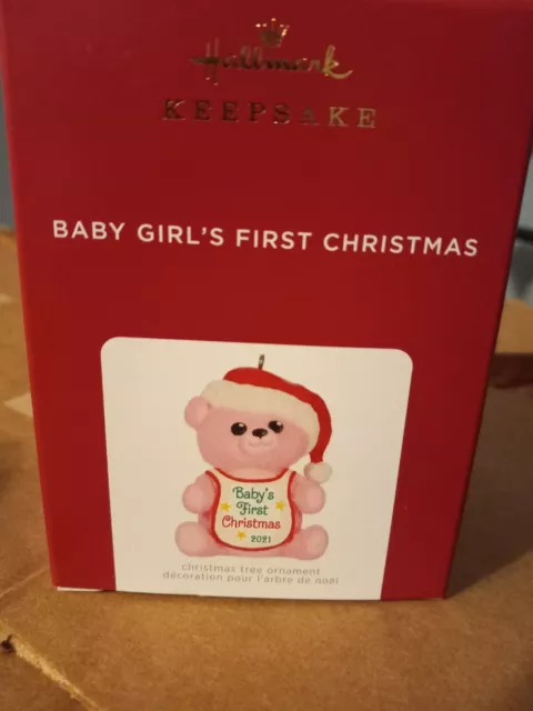 2021 Hallmark Keepsake Ornament BABY GIRL'S FIRST CHRISTMAS    PINK TEDDYBEAR