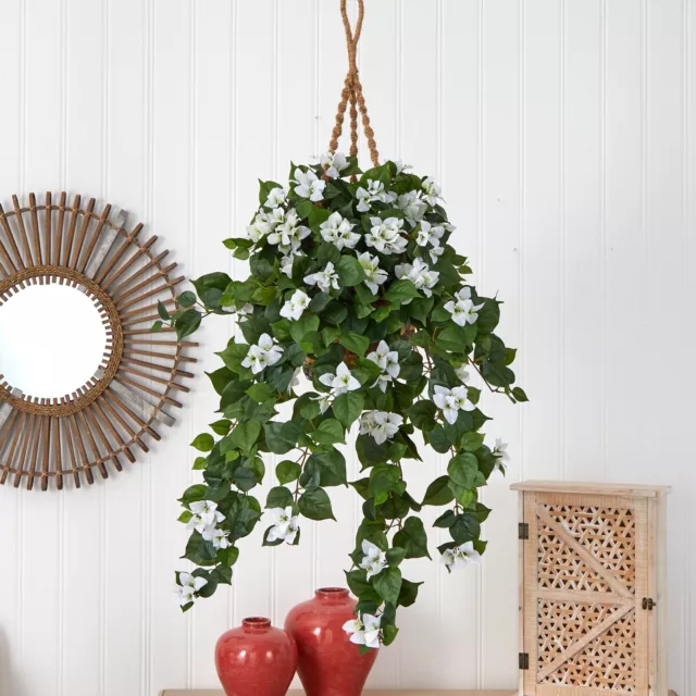 28” Bougainvillea Artificial Plant in Hanging Basket Home Decor. Retail $102