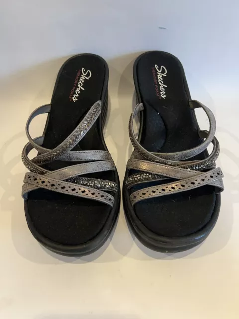 Skechers Sandals Flip Flop Thong Wedge Heels Womens Size 9 Black Slip On