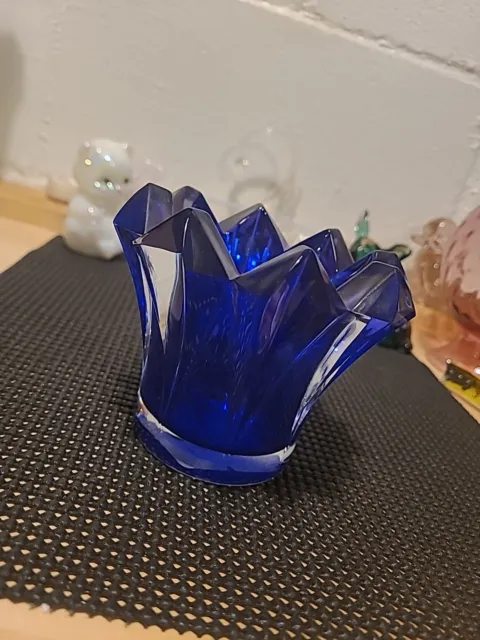 Vintage Mikasa Cobalt Blue Czech Republic Art Glass Vase Bohemia Crystal