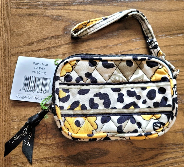 Vera Bradley Tech Case Wristlet Zip Pouch Go Wild Black Yellow Leopard NWT