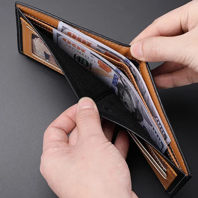 Men's Slim Wallet RFID Blocking Carbon Fiber Leather Bifold Card ID Holder 3