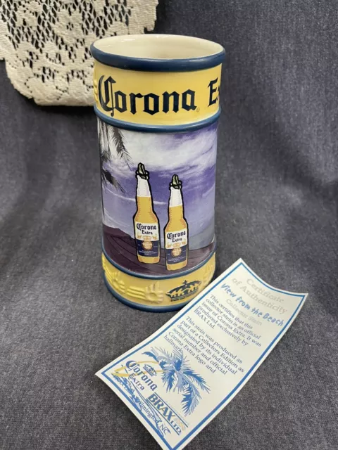 Vintage Corona Extra Stein Mug Nautical Sailing Beach Yellow Beer With COA