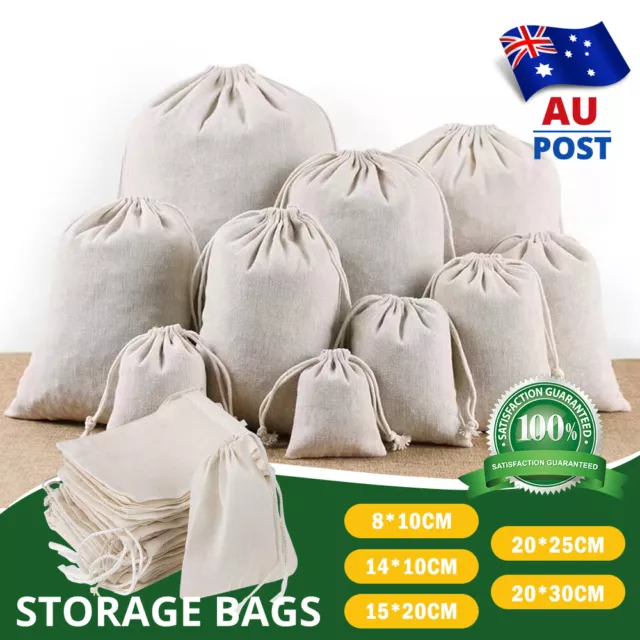 100PCS Calico Bag Drawstring Storage Bags Pouch Linen Tote Snack Gift Bags Bulk