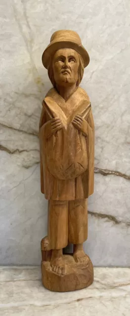 Hand Carved Wood Figure - Man - Primitive - 8.5" - Import - Ecuador - Folk Art