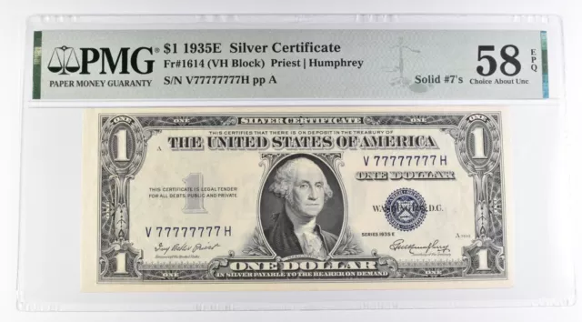 PMG 58 Choice About UNC EPQ $1 1935-E Silver Certificate Solid Serial 7S 8037