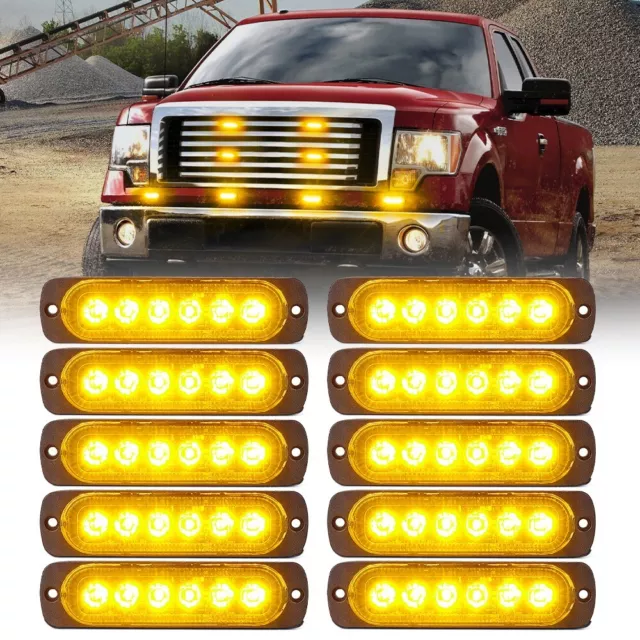 Amber LED Grille Side Marker Strobe Lights Car Truck Emergency Warning - 10PCS