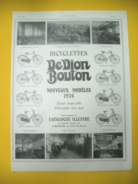 Publicite De Presse De-Dion Bouton Bicyclettes Puteaux Nouveaux Modeles 1924