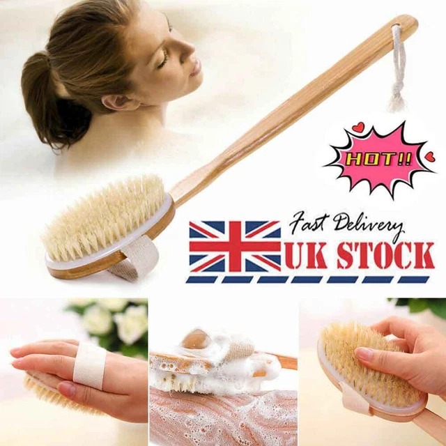 Long Handle Shower Bath Brush Wooden Loofah Back Body Scrubber Exfoliator Sponge