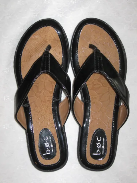 boc Born Concept Thong Sandals Womens 10 Black Patent Leather Flip Flops Slip On