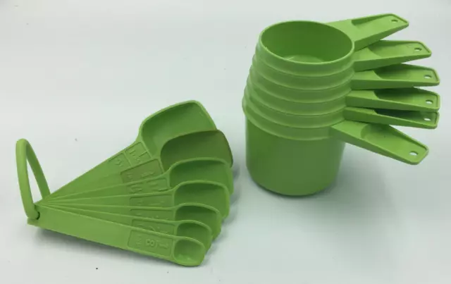 Vintage Tupperware Green Measuring Cups Set & Measuring Spoons Set - Complete