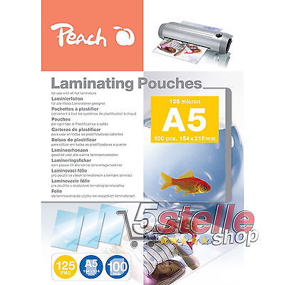 Peach Peach 100 POUCHES A4 21x30cm 80 MICRON FOGLI LUCIDI PER PLASTIFICATRICI A CALDO 