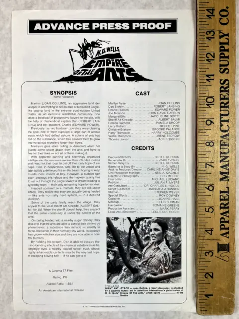 HG Wells Empire Of The Ants 1977 Original Vintage Media Press Proof One Sheet