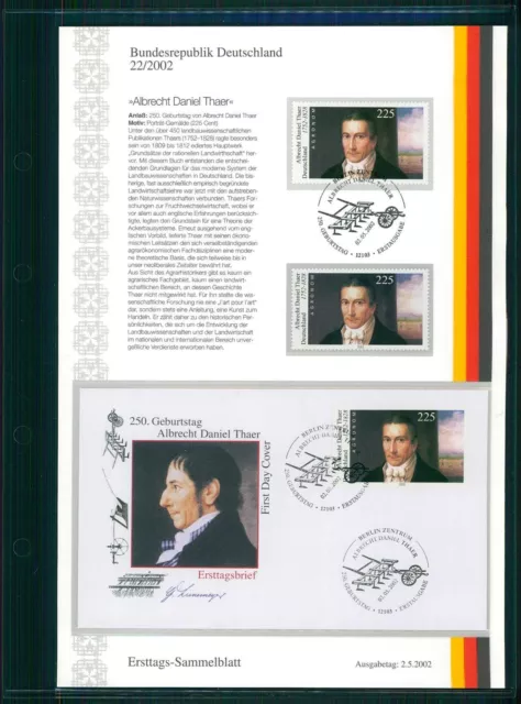 Brd Etsb 2002/22 Ersttags-Sammelblatt Albrecht Daniel Thaer Agronom
