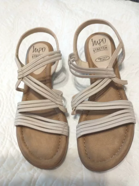 IMPO Stretch Memory Foam Beige Strappy Sandals 10M Very Comfortable NEW