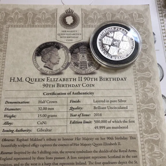 HER MAJESTY QUEEN ELIZABETH II 90th BIRTHDAY COIN FOLDER AND HALF CROWN COIN